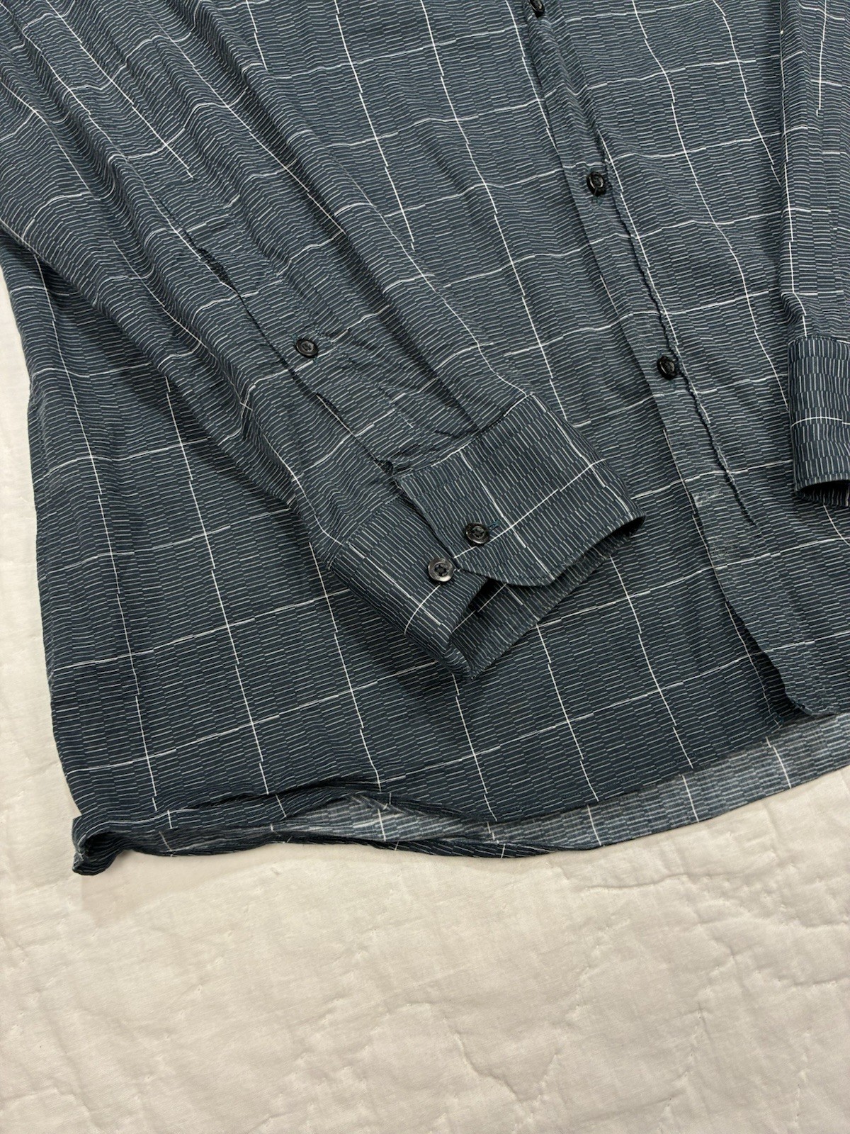 Hugo Boss Slim Fit Gray Geo Check Button Down Shirt Mens Large