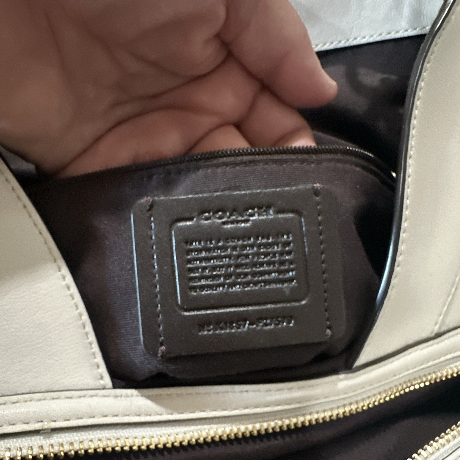 Coach Signature Logo Ivory/Beige Shoulder Bag Gold Hardware Zip w/ Bag Charm