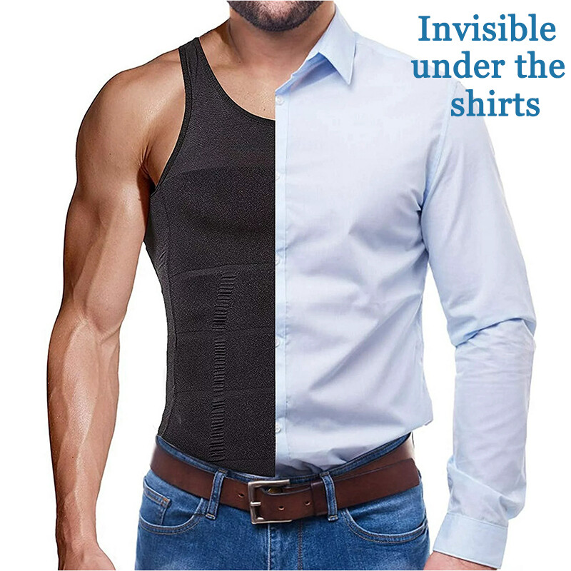 MENS SLIMMING BODY SHAPER BELLY CHEST COMPRESSION VEST GIRDLE SHIRTS TANK TOP US
