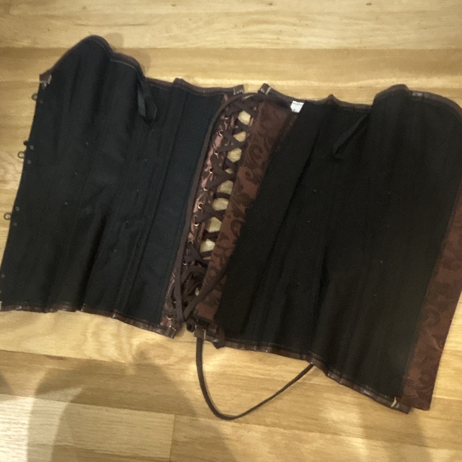 Women’s Brown Damask Overbust Lace-Up Boned Strapless Corset Top XS