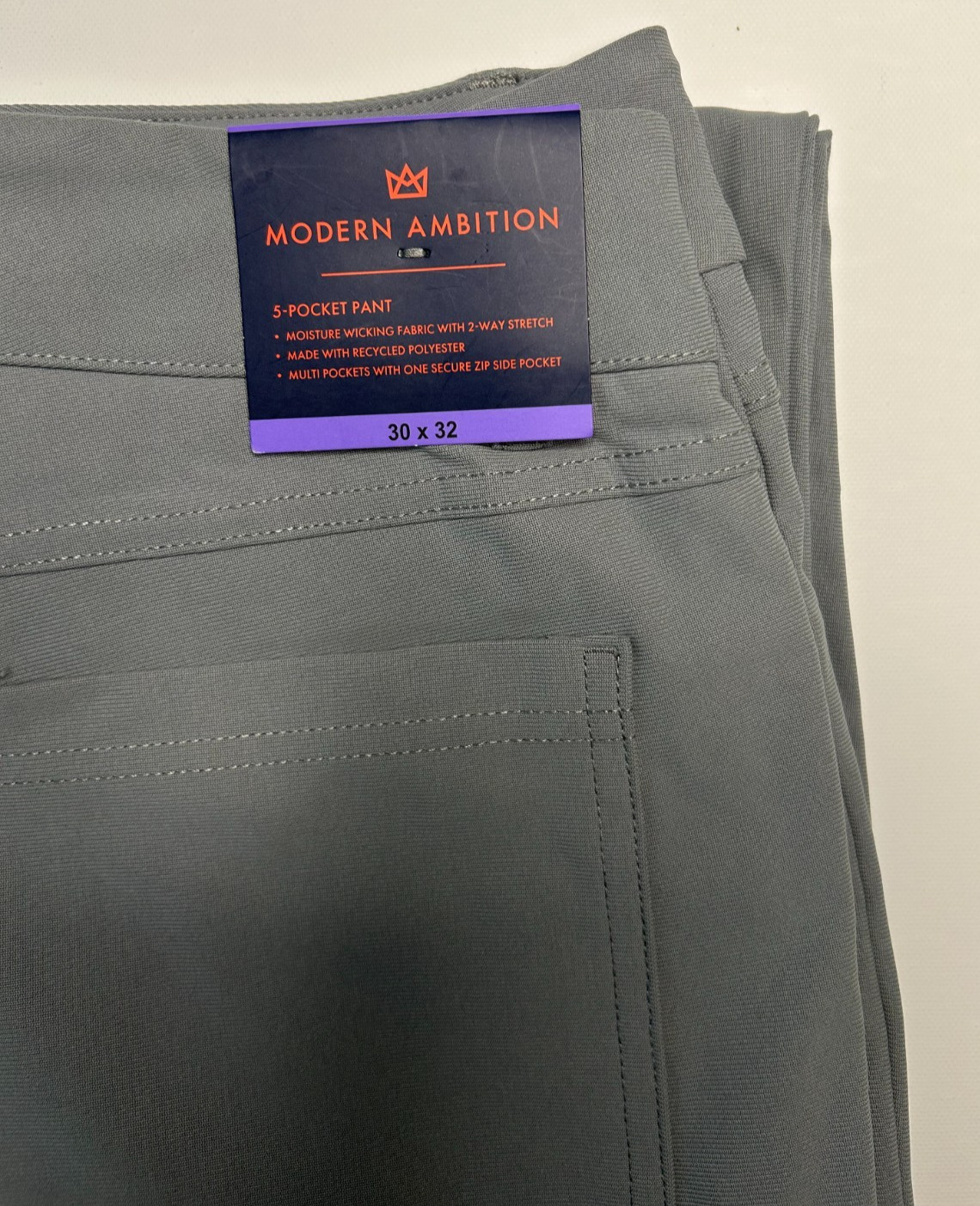 Modern Ambition Men’s 5-Pocket Pant Moisture Wicking Fabric Gray Size 30×32