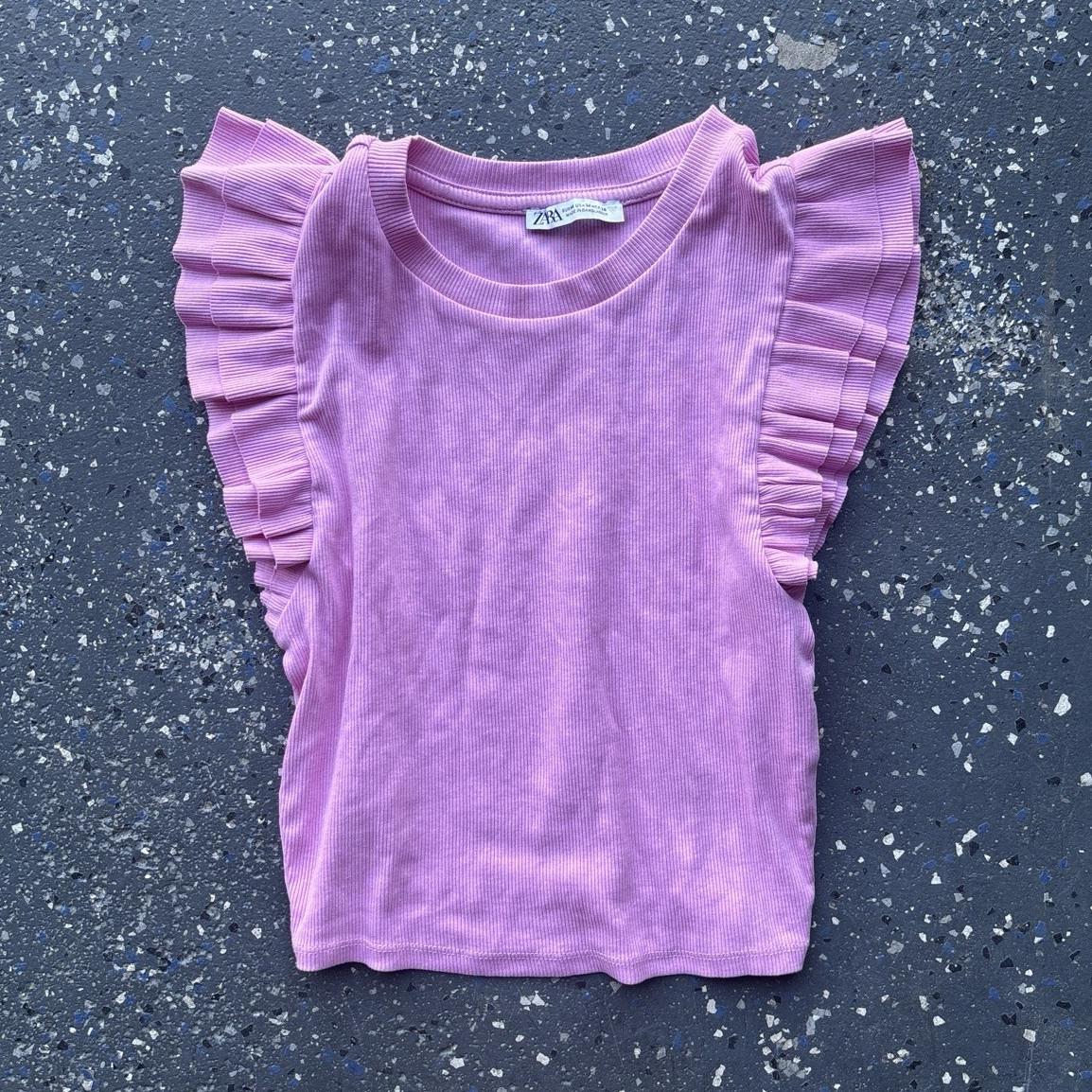 Zara Women’s Bubblegum Pink Ribbed Ruffle Sleeveless Blouse Size Small