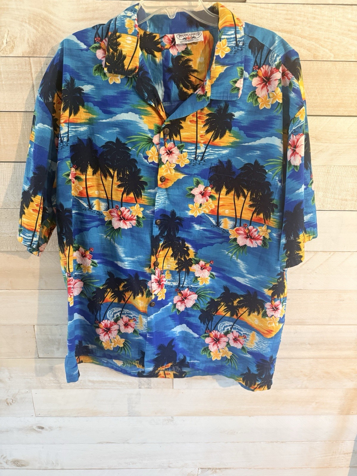 Vintage Pacific Legend Hawaiian Shirt Mens 2XL Blue Floral Tropical Beach
