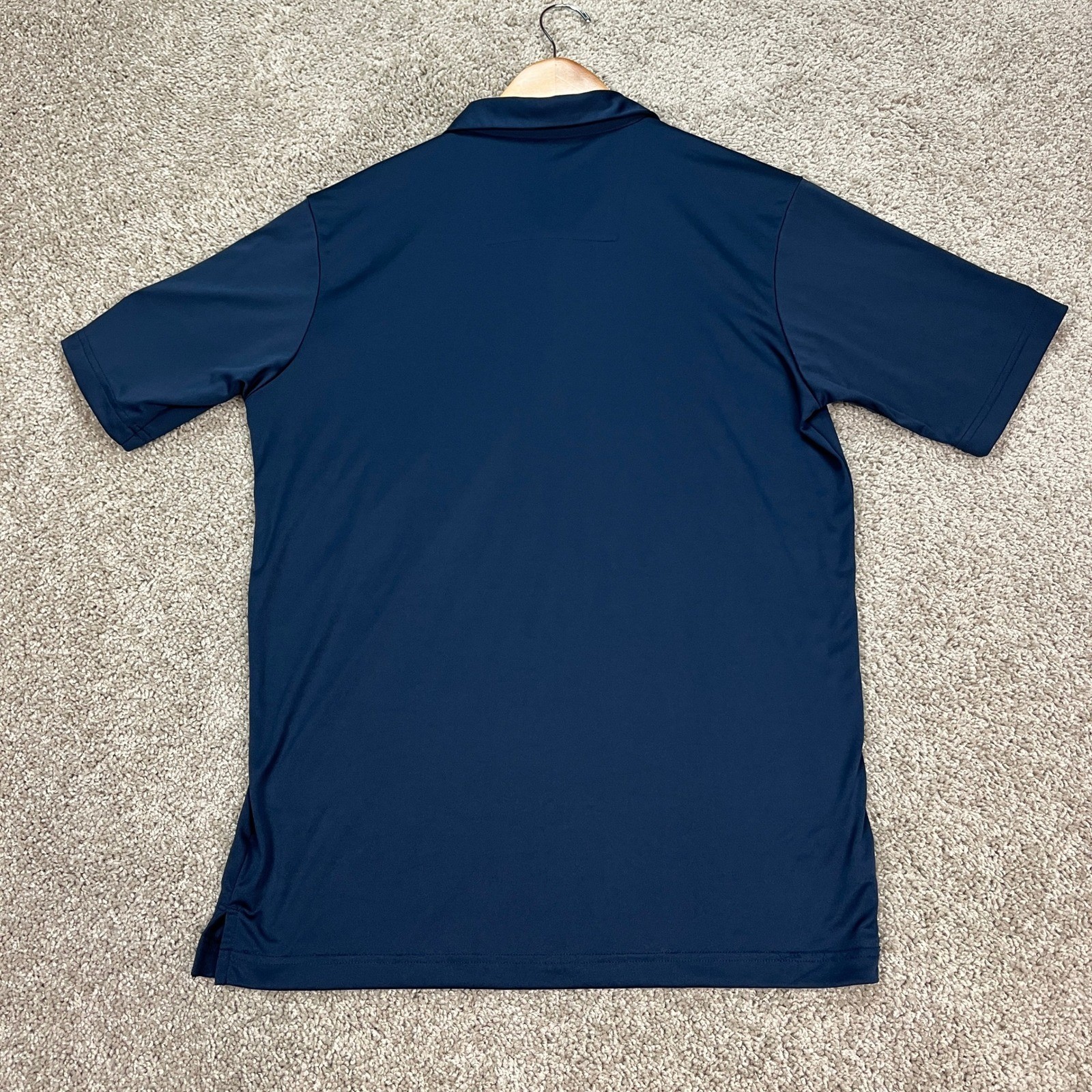 Antigua Polo Shirt Men Medium Navy Blue 3 Button Placket Performance NASCAR