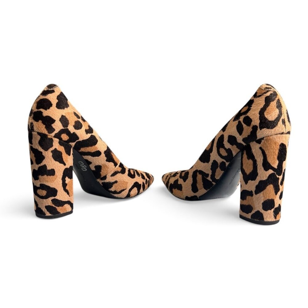 Pour La Victoire Celina Leopard Print Calf Hair Block Heel Pumps Size 5.5