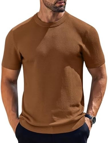 Coofandy T Shirt Casual Solid Mens Knit TShirts Short Sleeve Crewneck Textured