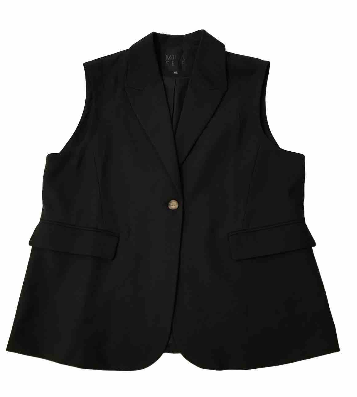 Mina Self Black Vest Blazer Women XXL / 2XL Collared Lapel Career City Minimal