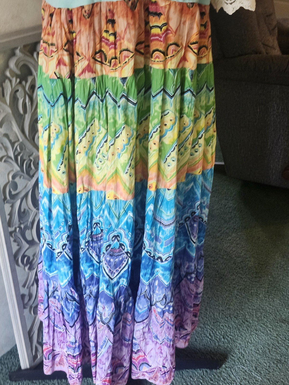Womens MTV Graphic Print Multicolor Long T-Shirt Dress M Lace Trim Short Sleeve