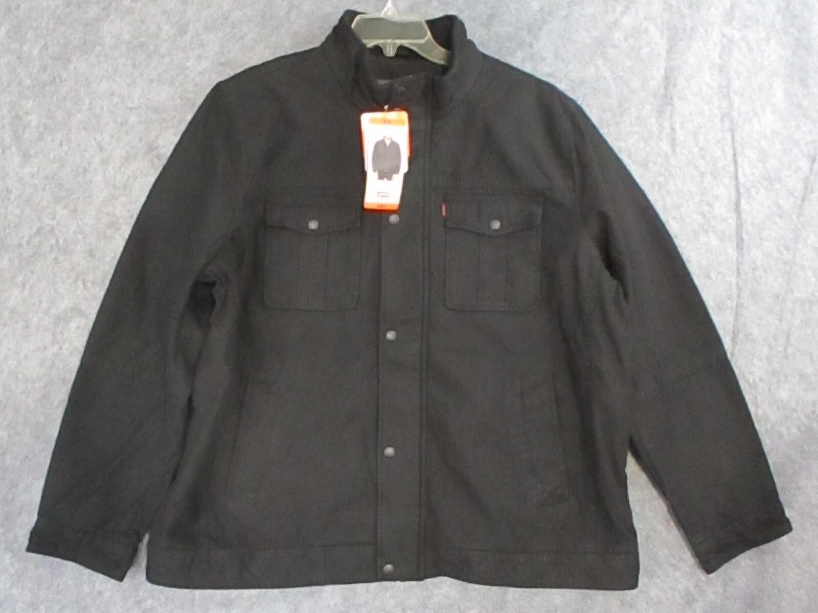 Levis Jacket Mens 2XL Black Quilted Lined Trucker Full Zip Snap Pockets Twill