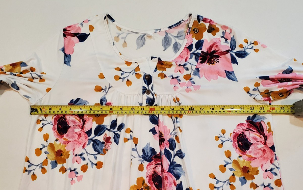 Women’s Top & Pants Set Long Sleeve Pull-On Size 2XL Floral Ivory Pink Blue
