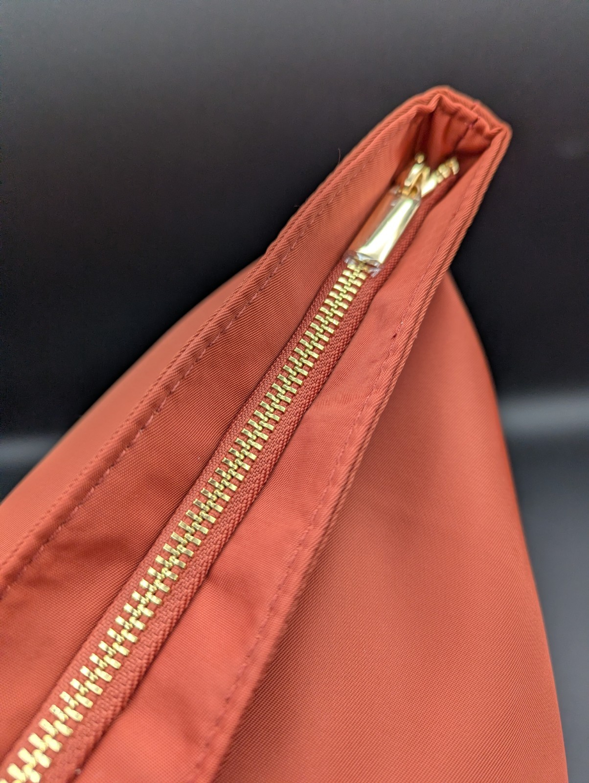 Saks Fifth Avenue Rust Color With Brass Zipper Top Large Tote Bag With Staps
