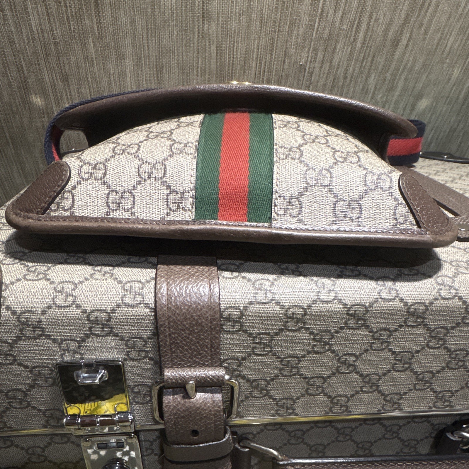 Gucci GG Monogram Ophidia Crossbody Belt Bag Adjustable Strap Gold Hardware