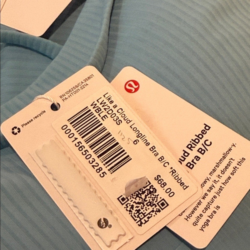 Lululemon Like a Cloud Ribbed Longline Bra B/C Cup washed Blue size 6 NWT