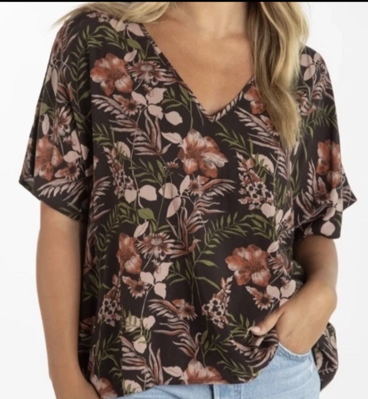 Natural Life Easy V-Neck Top Size S Boxy Floral Oversized Boho Cottagecore