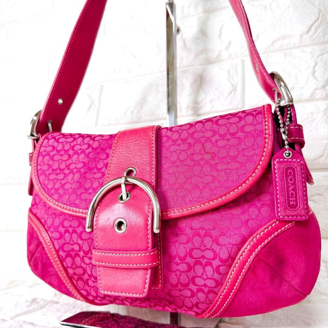 COACH One Shoulder Bag Soho Signature Pink Authentic From Japan