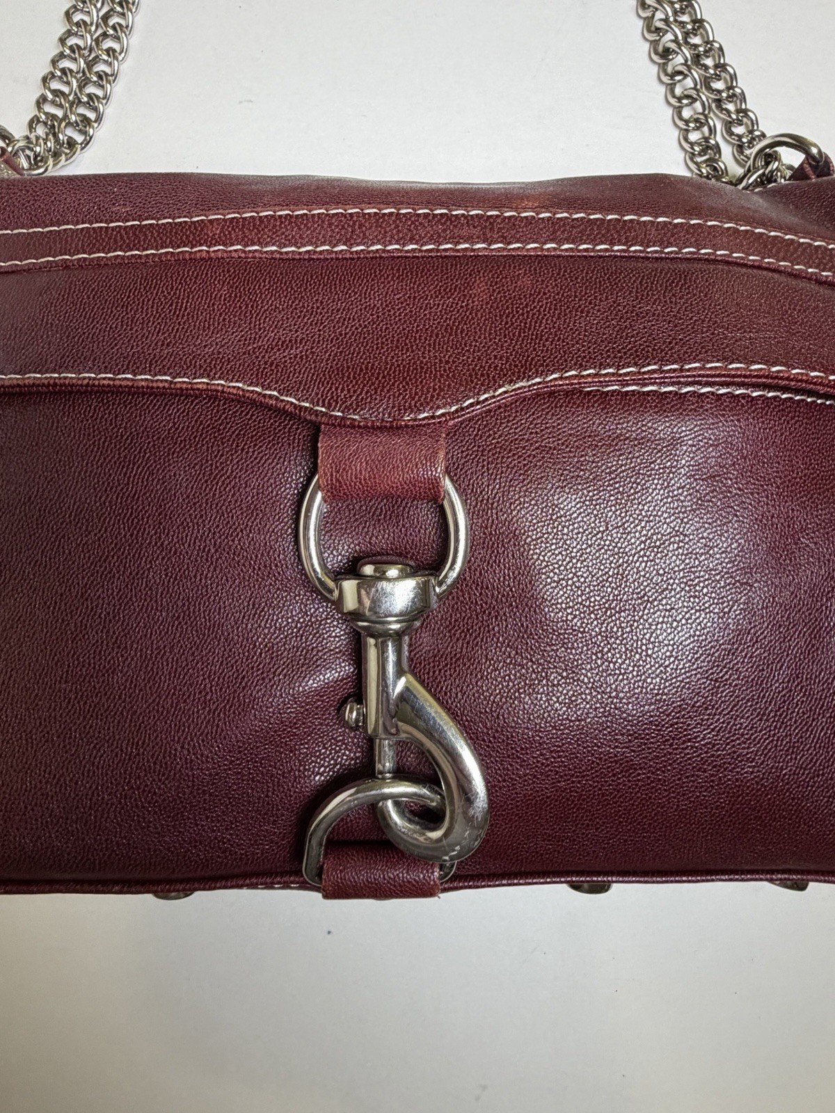 Rebecca Minkoff Mini Mac Crossbody Bag Maroon Leather Purse Chain Strap Studded