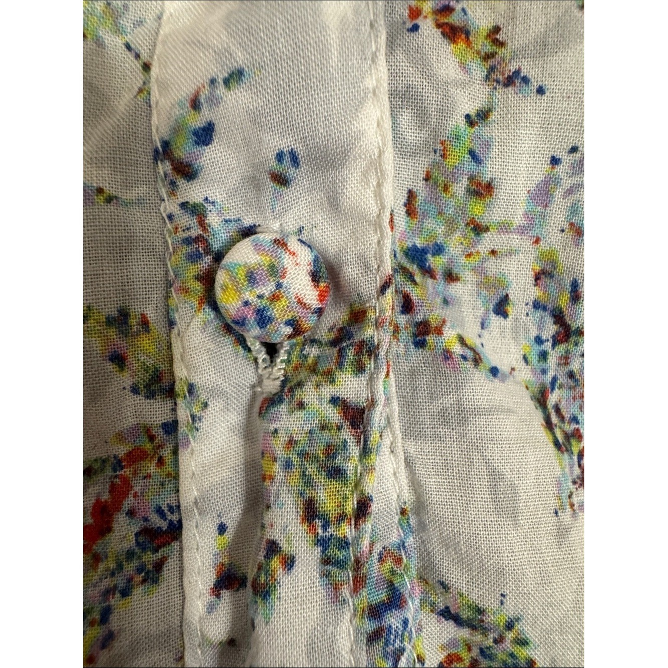 NAF NAF White Multicolor Floral Button-Down Blouse- Beach, Vacation, Summer