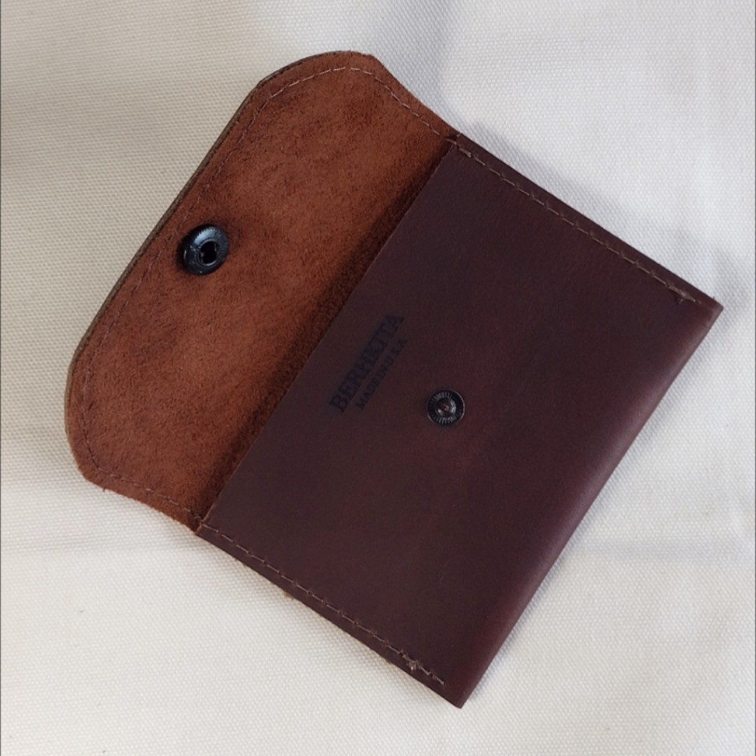 handmade real leather snap button pouch for coins card cash brown