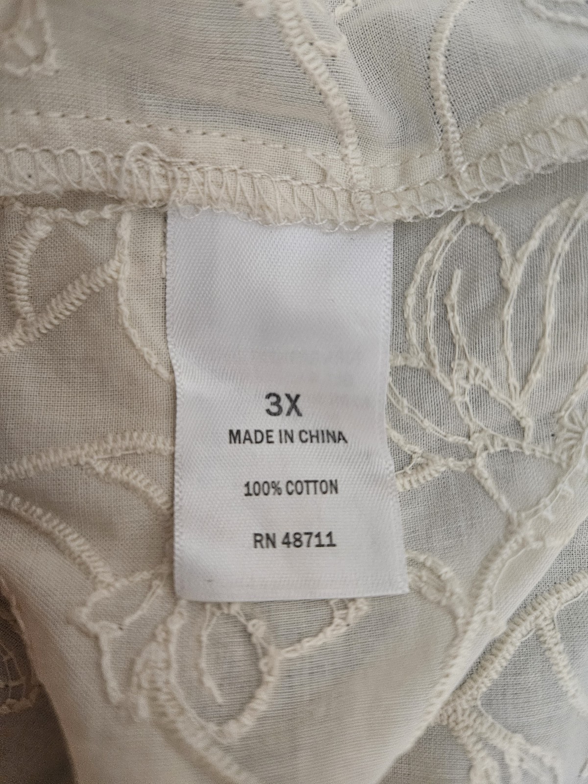 Falls Creek Off White Button Up Top Floral Embroidered Women’s Size 3X NWT