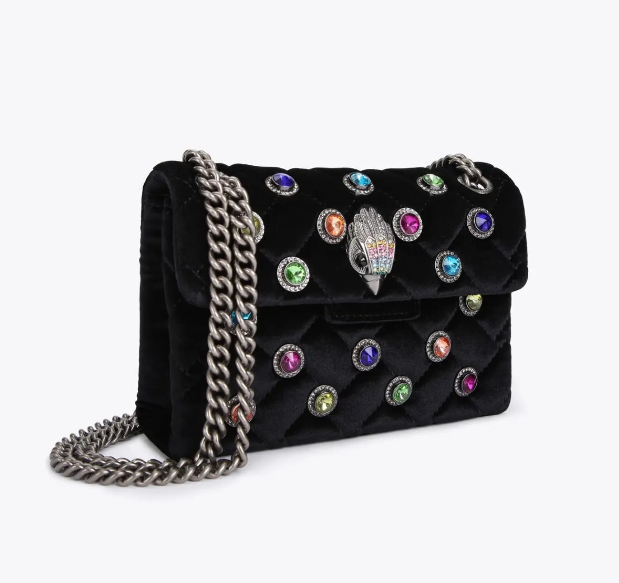 Kurt Geiger London Black Velvet Quilted Crossbody Bag Crystal Eagle 20×8×15cm