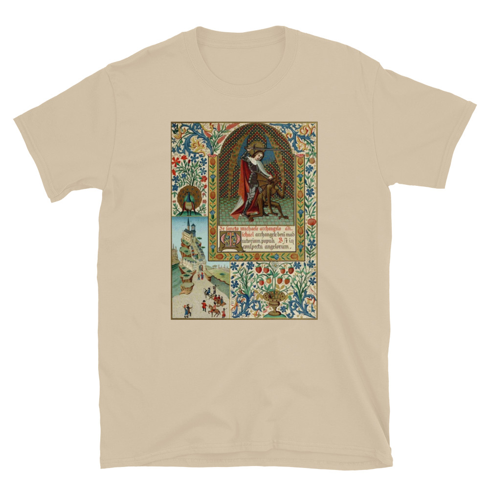 Archangel Michael vs Devil Medieval Gothic Illuminated Art Graphic T-Shirt