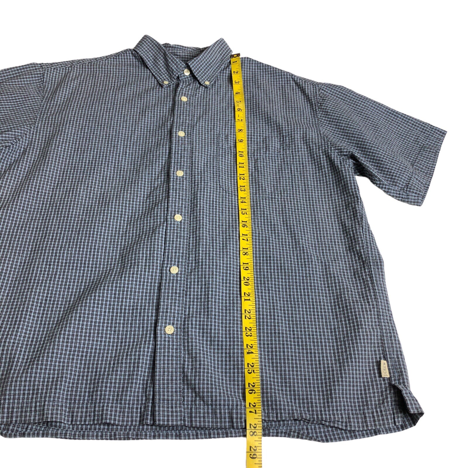 J Crew Shirt Men L Blue Plaid Short Sleeve Cotton Short Sleeve Button Y2K Preppy
