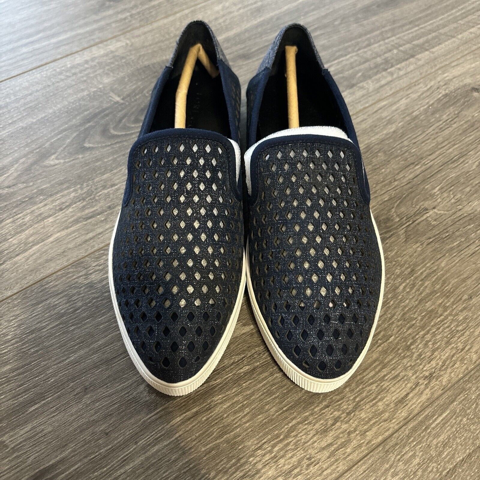 Lori Goldstein Li-Yori Denim Leather Loafer Slip On Sneaker Navy Blue Shoes 5.5M