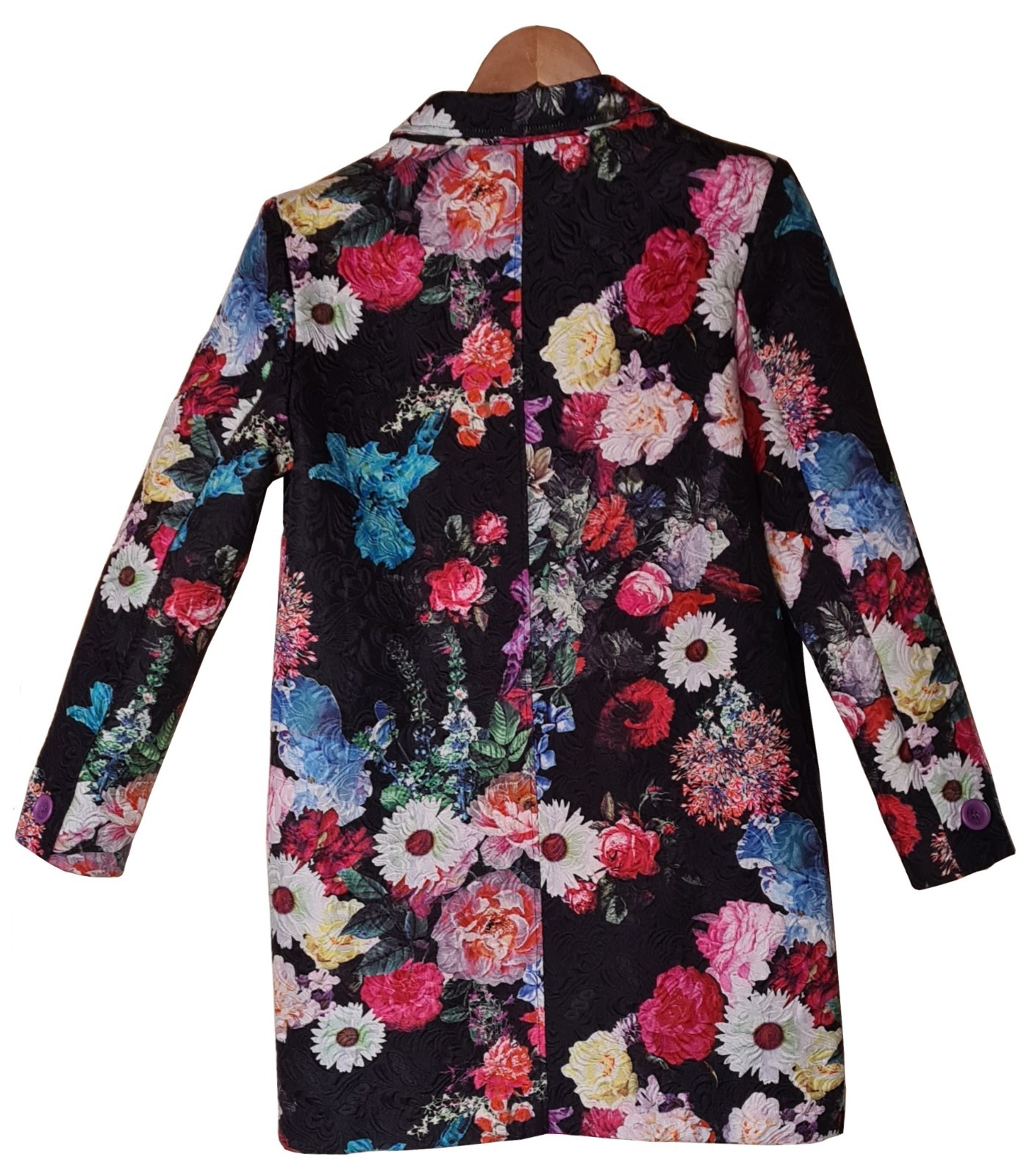 Jolie Moi Floral Jacket UK 14 Double Breasted Textured Blazer Jacket