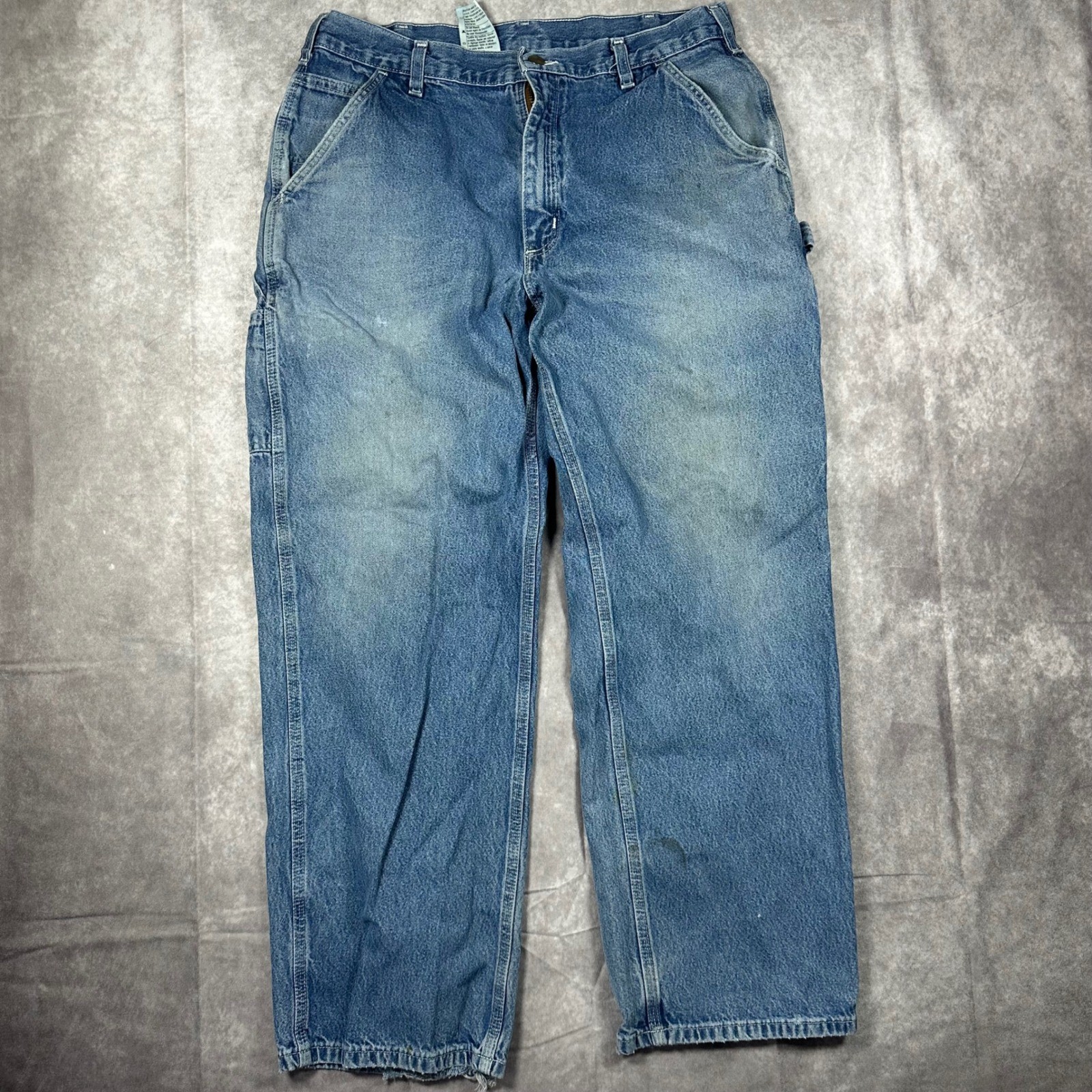Carhartt Mens Carpenter Jeans Blue Denim Work Pants B13 DST Hammer Loop 36×30
