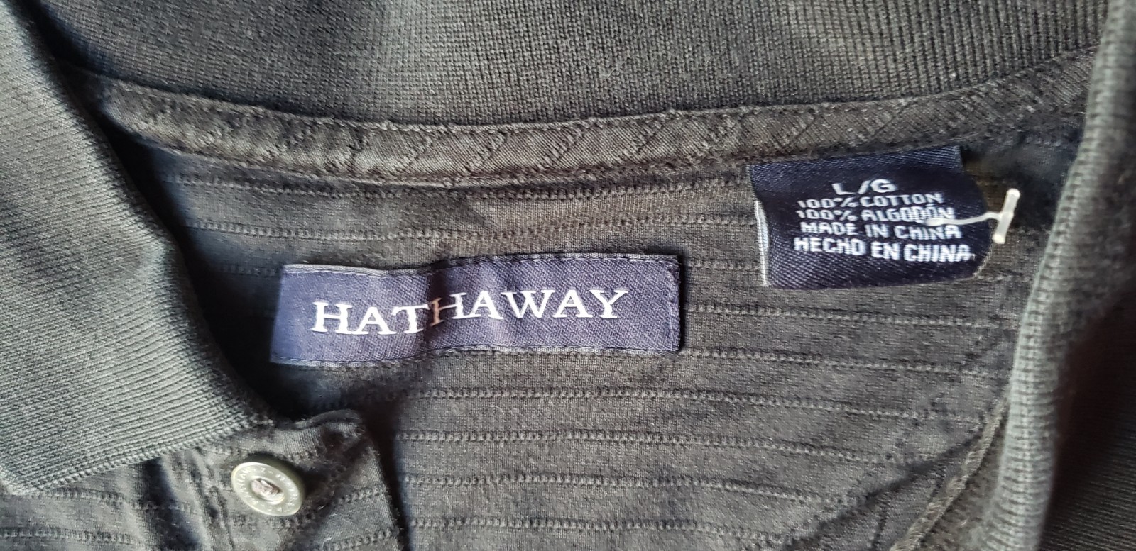 Hathaway Men’s Large Black Polo Golf Shirt 100% Cotton with Line Texture