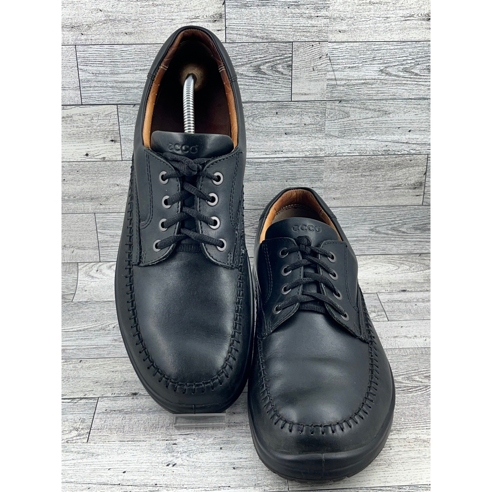 ECCO Mens Black Leather Lace Up Comfort Dress Shoes Size 47 EU