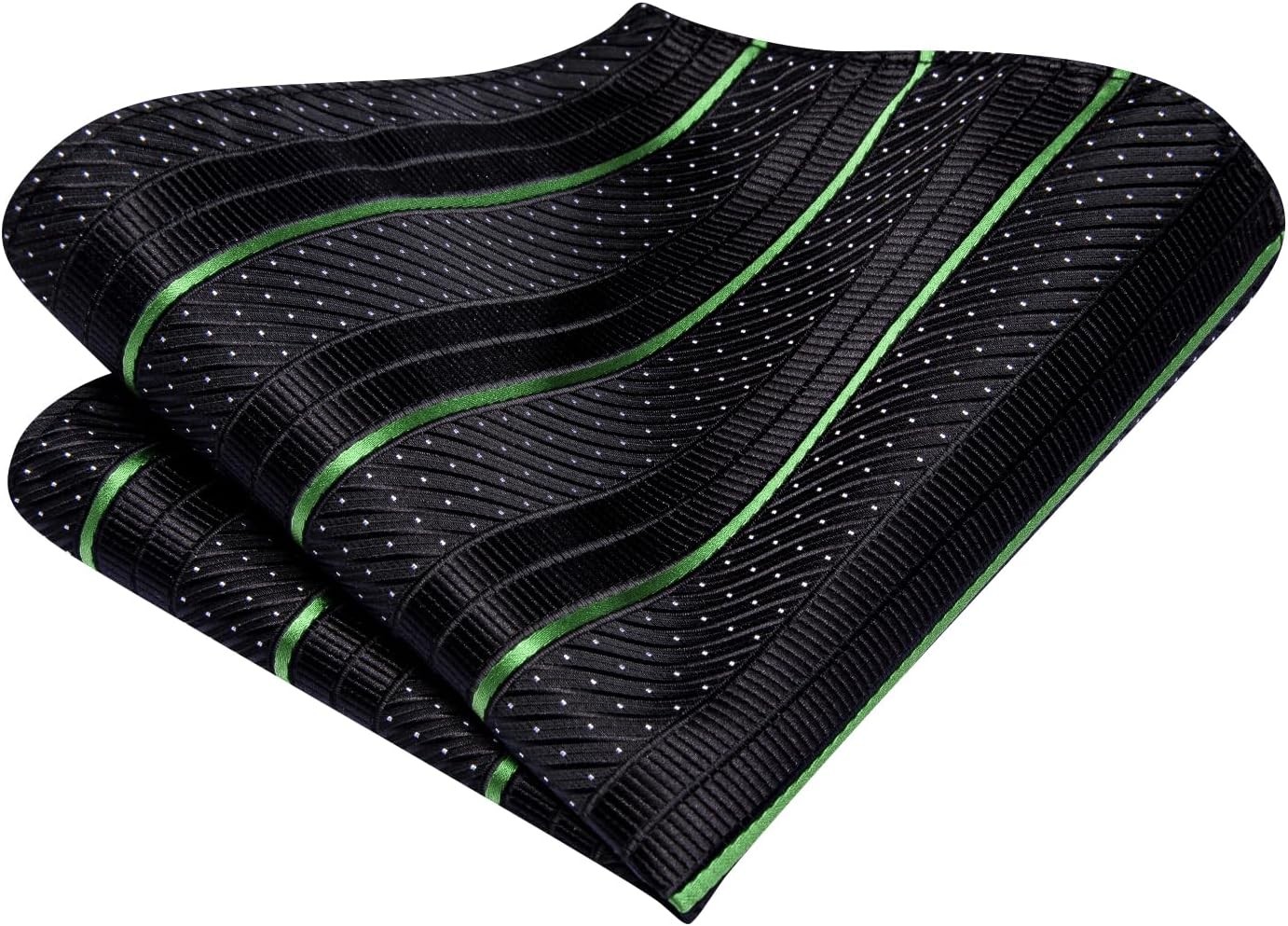 Hi-Tie Silk Ties for Men Plaid Paisley Striped Necktie Pocket Black Green