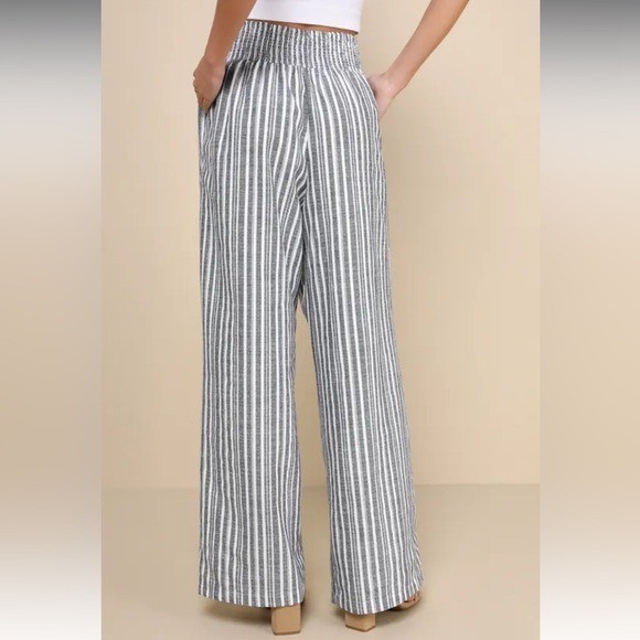 NWT Lulus Blue And White Striped Cotton Linen Wide-leg Pants – Size M