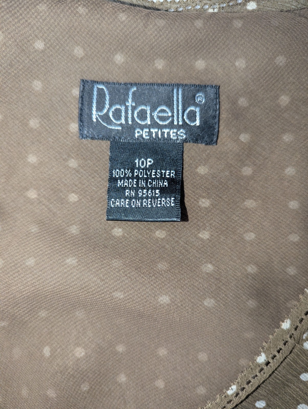Rafaella Petites 10P Brown/White Polka Dot V-Neck Cap Sleeve Chiffon Blouse