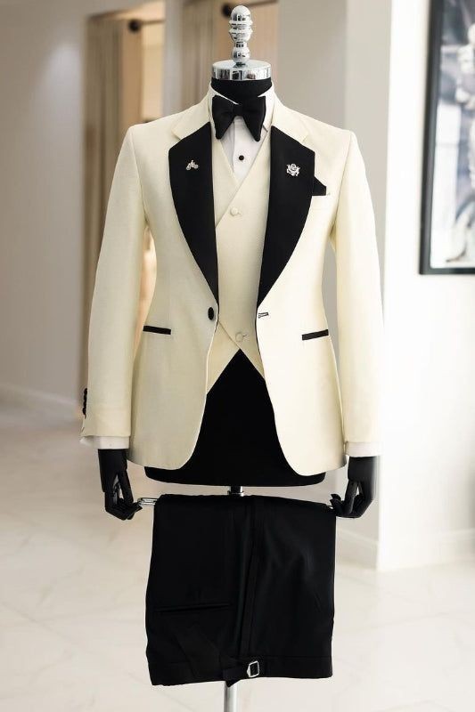 3Pcs Men’s Suits Business Formal Wedding Groom Prom Party Jacket PatchworkCoat