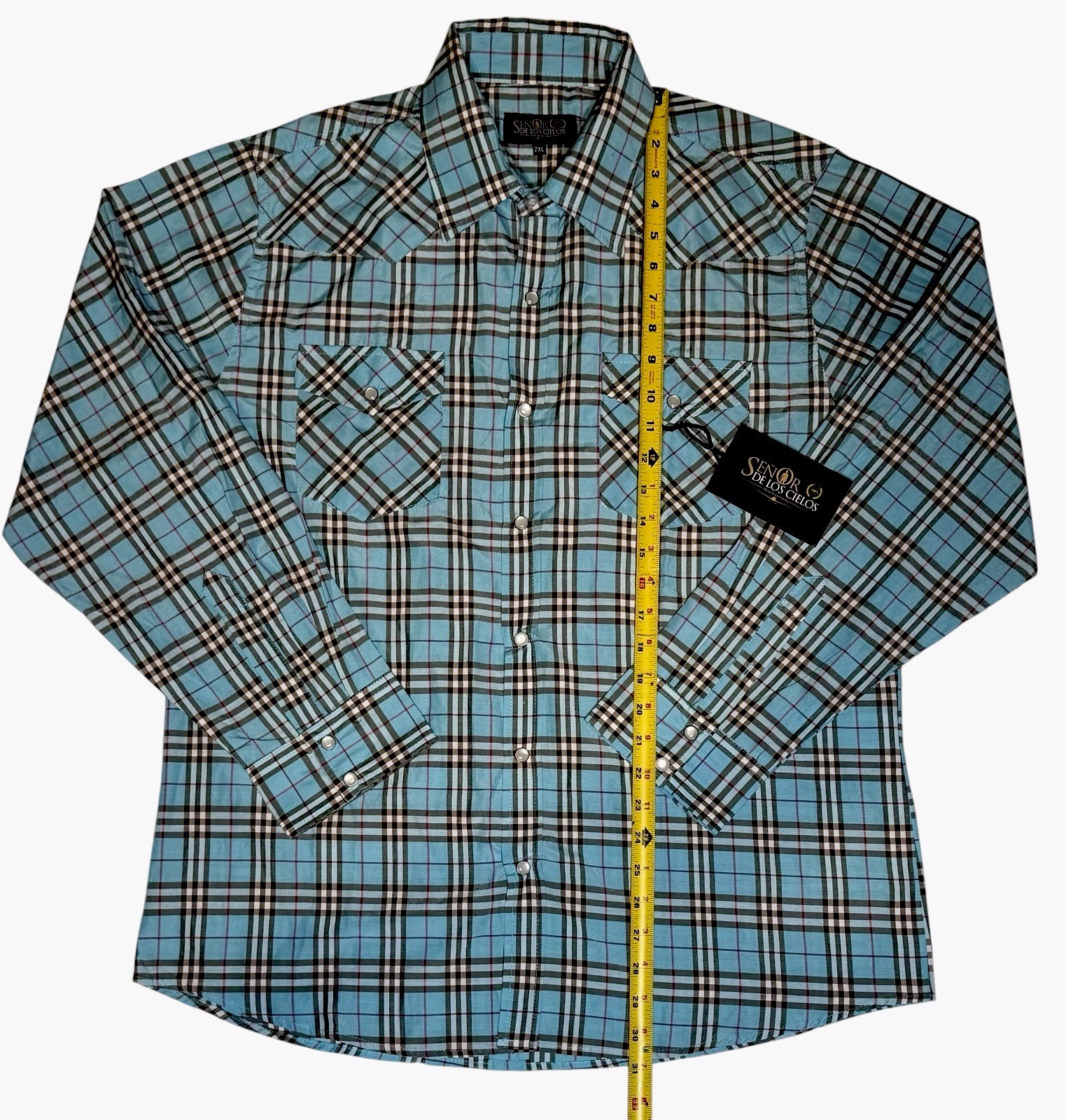 Senor De Los Cielos Long Sleeve Button Down Pearl Snap Blue Plaid Shirt Mens 2XL