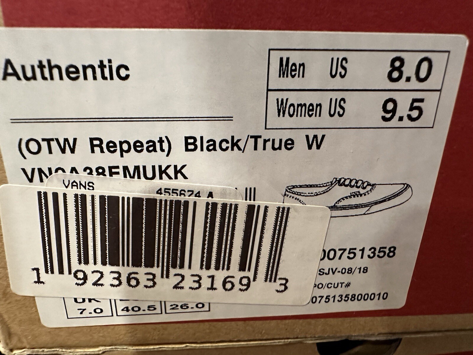 Vans Unisex Authentic OTW Repeat Black White. Size 8M/9.5W Off The Wall Skate