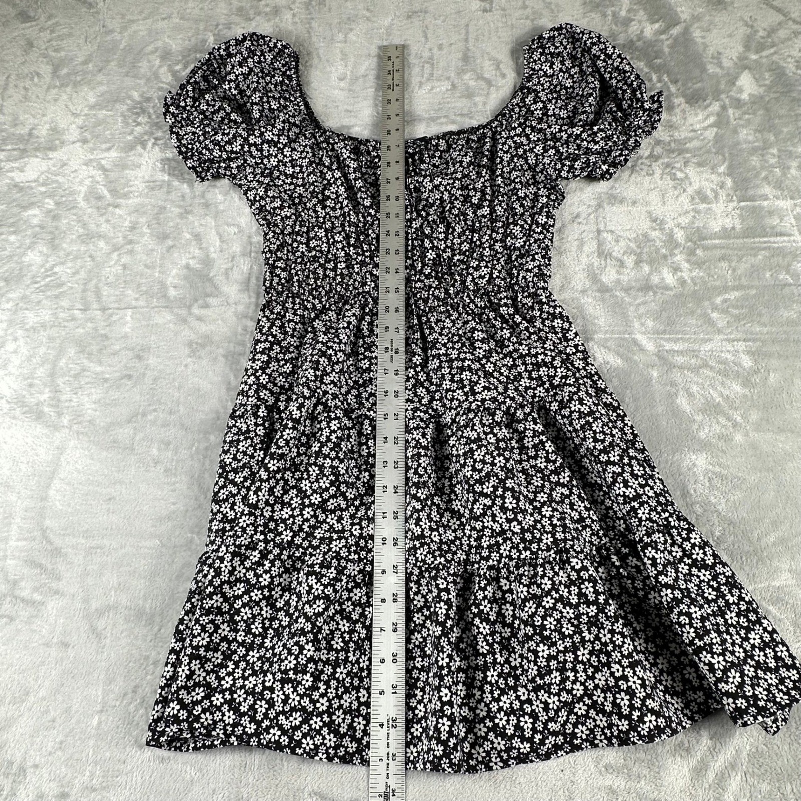 Hesperus Floral Mini Dress Womens L Black White Cottagecore Boho Y2K Babydoll