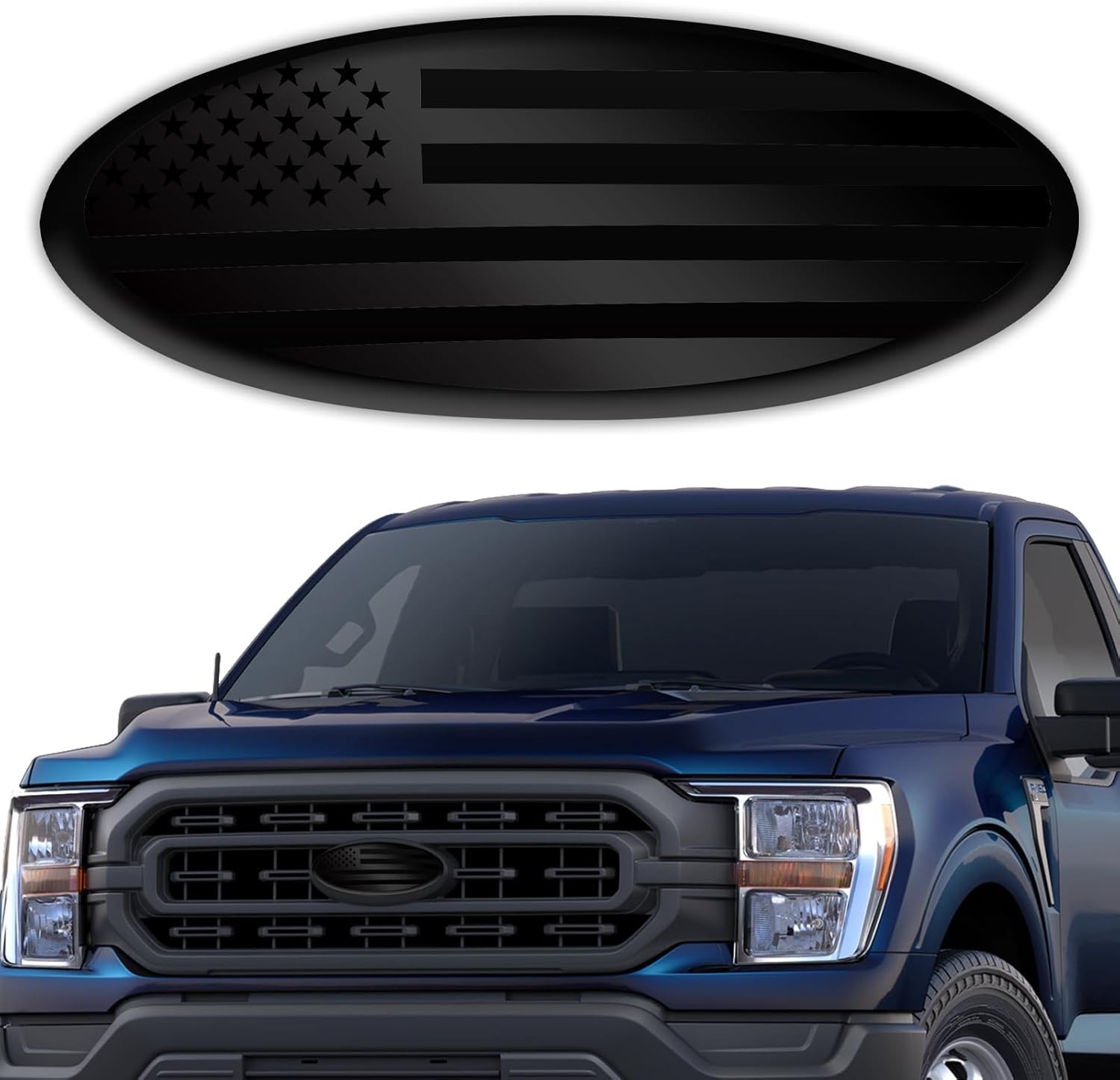 Tailgate Emblem 9 Inch Front Grill Emblem, Aluminum Oval Overlay Color: Black