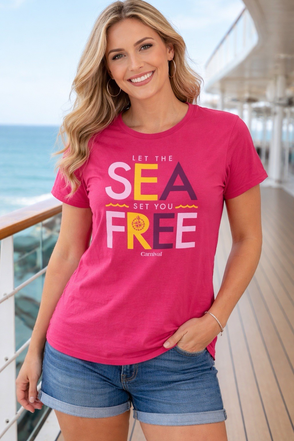 Carnival Cruise Women’s Sz Large Pink “Let The Sea Set You Free” T-Shirt