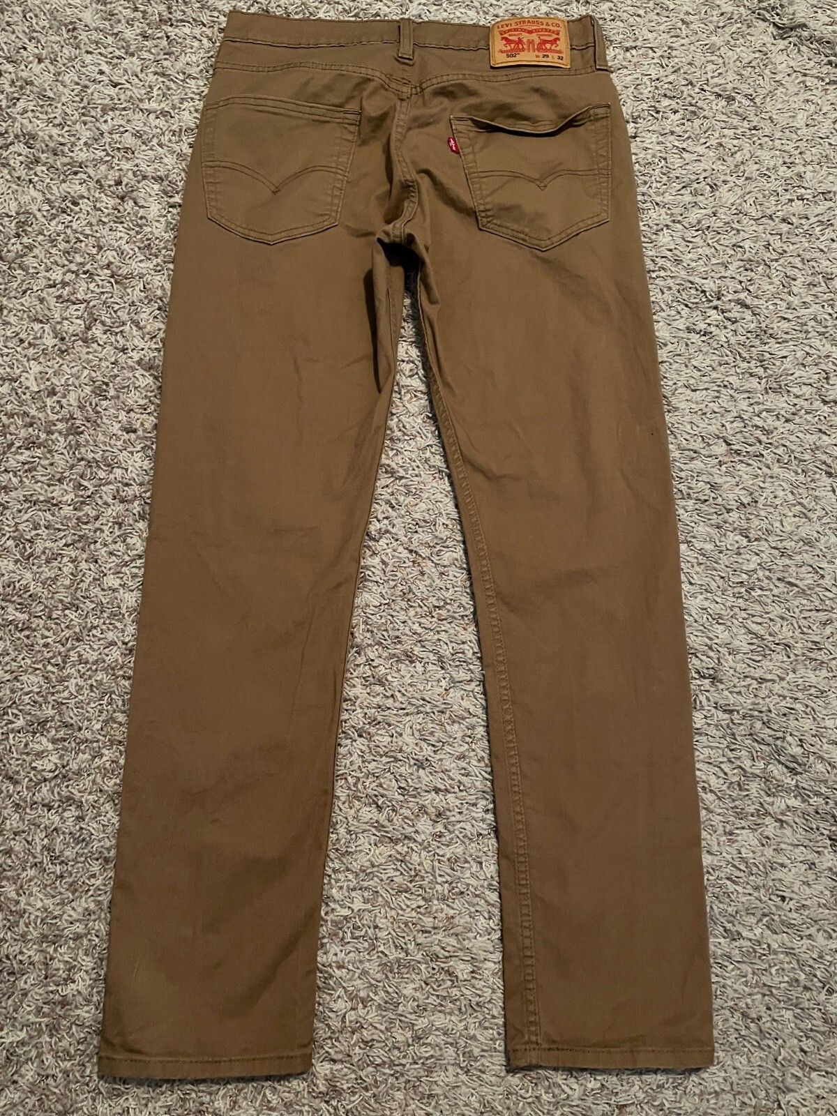 EUC Levi’s 502 PANTS Regular Tapered TAN Mens tag=29×32 (MEASURED 29×29) (9028)