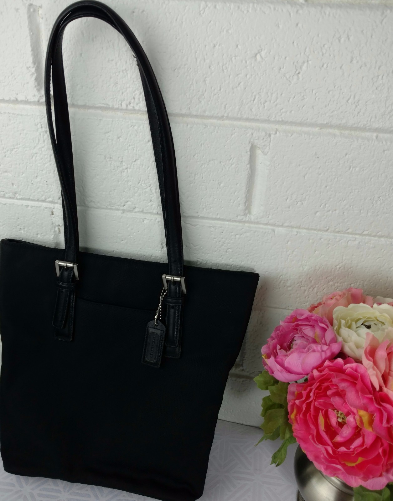 COACH VINTAGE BLACK JACQUARD/TRIM LEATHER No. 9321 SHOULDER BAG PURSE