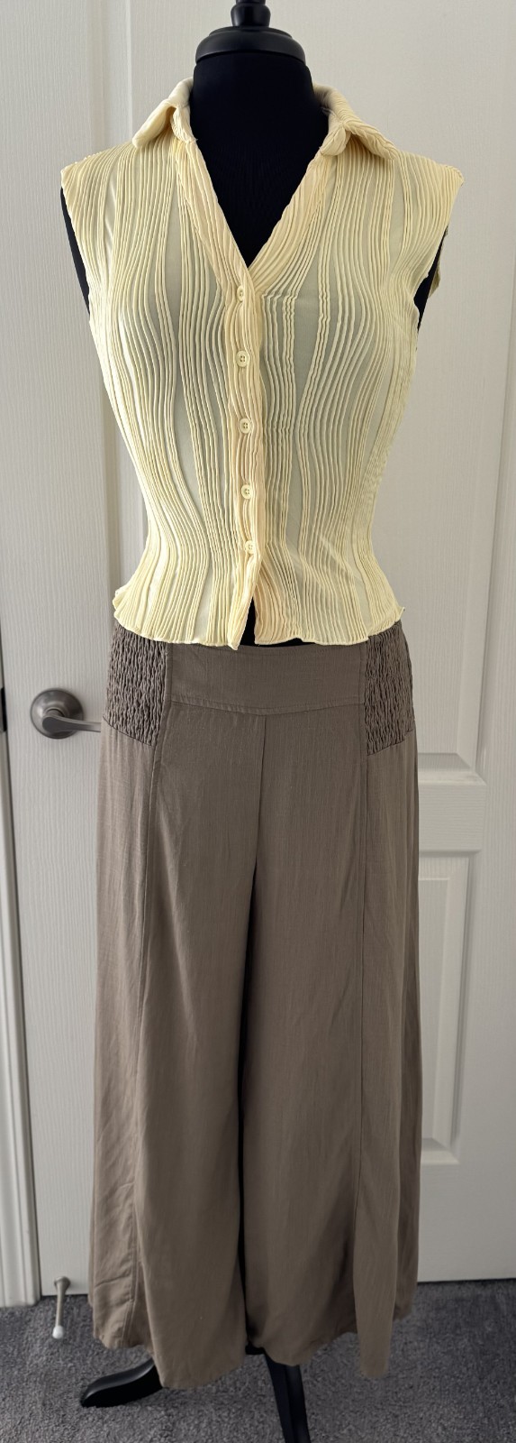 2 Pc Shein Yellow Top (M-L) & Taupe Elastic Flowy Pants (L-XL)