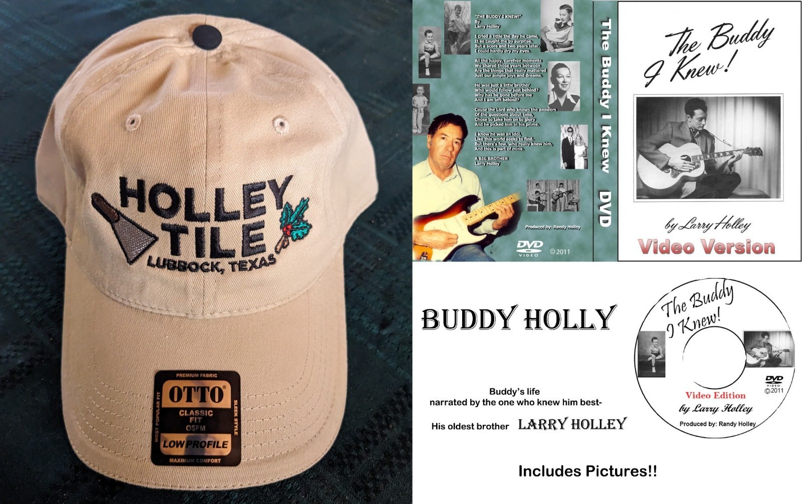 Buddy Holly “Holley Tile” Cap and Buddy DVD of Buddy’s history, from his family!