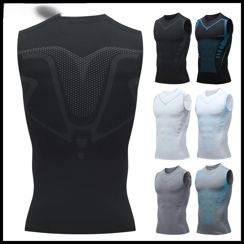 Men Compression Shirt Version Ionic Shaping Sleeveless Vest Sport Tank Top S-2XL