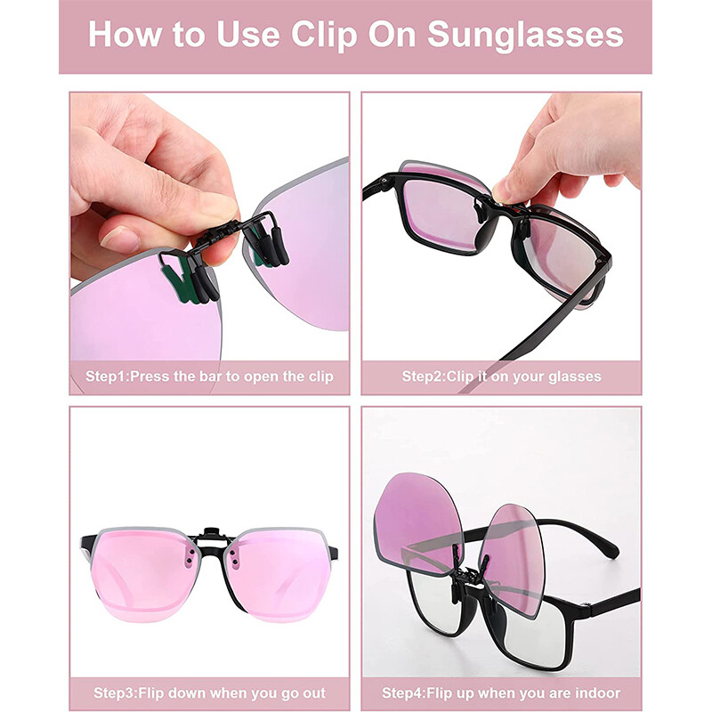 Polarized Clip-on Sunglasses Lightweight Rimless Flip Up Metal Clip Sunglasses