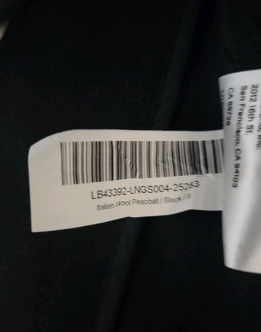 Quince Mens S NWT Italian Wool Blend Peacoat Double Breasted Minimal Solid Black