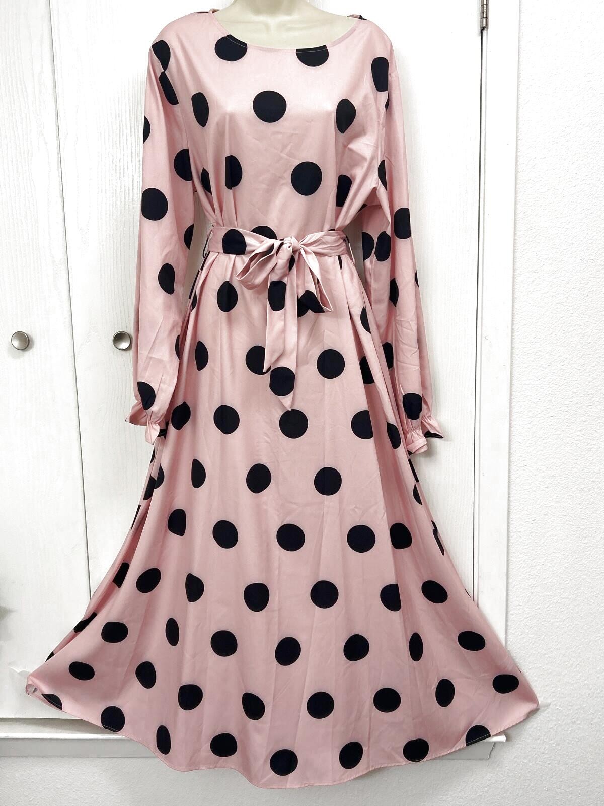 Women’s Rockabilly Polka Dot Dress Size XXL Light Pink Black Dots Circle Maxi