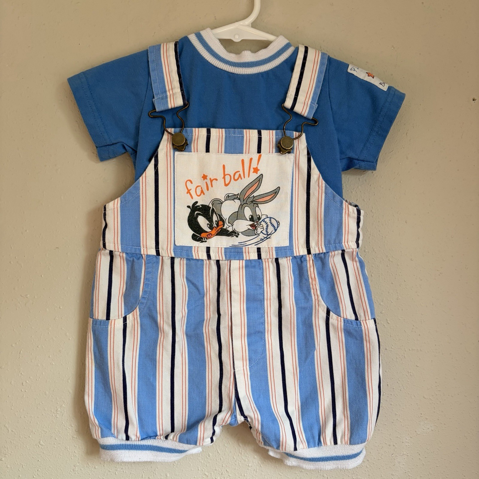 Vintage 90s Warner Bros Looney Tunes Baby Overalls 12 Mo Tweety Bird Sylvester
