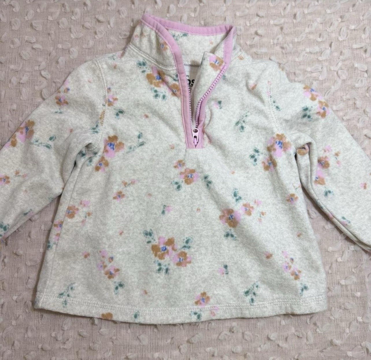 OshKosh B’gosh Floral Fleece Quarter Zip Pullover Toddler Girls Size 9-12 months